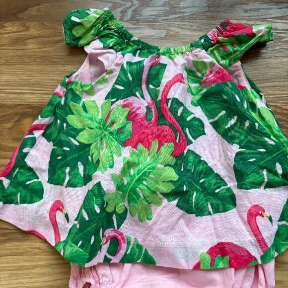 Janie and Jack Baby Tropical Flamingo Ruffle Romper - Picture 3 of 10